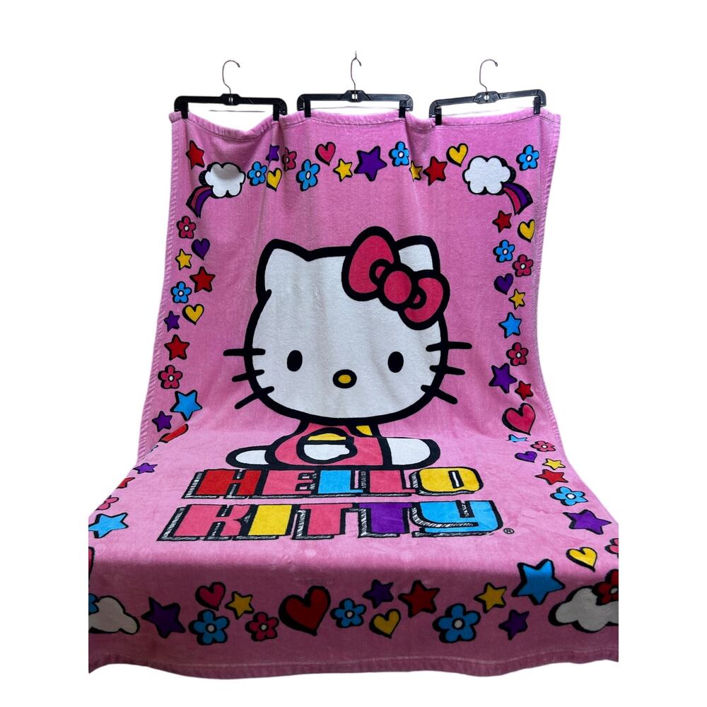 Hello Kitty Pink Plush Throw Blanket Sanrio Star Cloud Hearts Cozy Fleece Kawaii